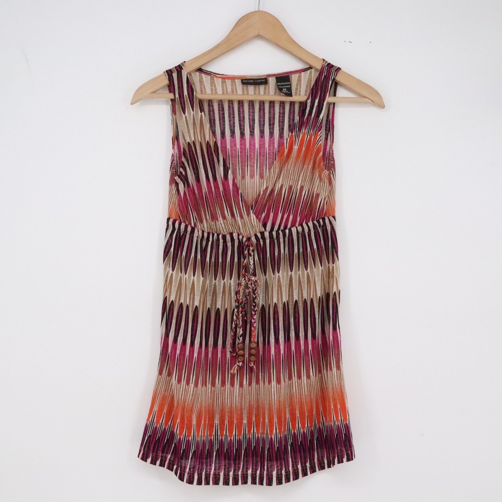 New York & Company Tunic Womens XS Stretch Pink Orange Geometric Boho Excellent